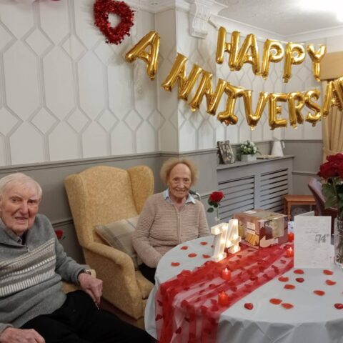 Couple celebrating their 74th wedding anniversary at Nightingale Care Home