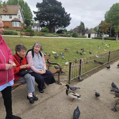 Resident enjoying companionship during a therapy dog visit at Nightingale Care Home